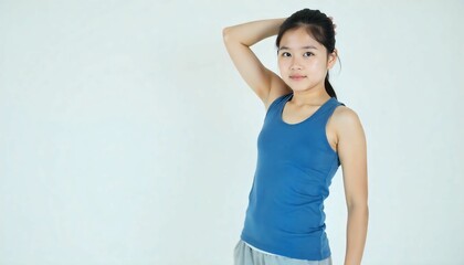 Portrait of young beautiful sportive girl over white backg