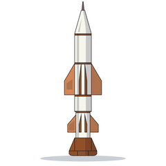 Colored vector of a military missile in upright position with aerodynamic fins and boosters. Ideal for defense, tactical strategy, war-themed assets, and military illustration collections.