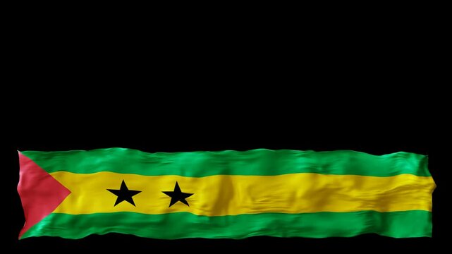 Stylized flag of Sao Tome and Principe, isolated on transparent background, with alpha channel. Animated footer. Suitable for patriotic themes or national event promotions. Motion graphic.