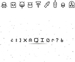 Create a Unknown alphabet, Alien hieroglyphics symbols. Vector unknown language alphabet vector art with white background.
