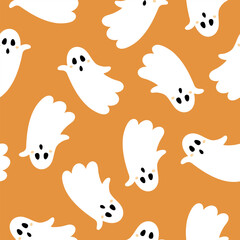 Cute Halloween ghost seamless pattern. Spooky Halloween hand drawn vector background	