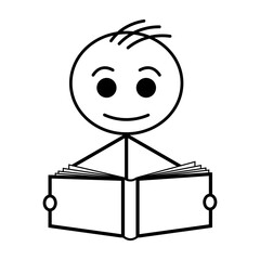 Stick Figure Reading Book Illustration – Minimal Line-Art Cartoon Learning Icon