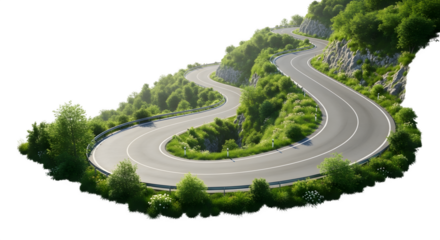Winding mountain road 3d rendered isolated on white background