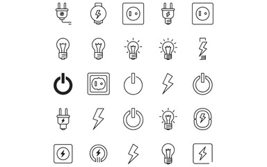 Silhouette Electric Icon Set – Minimal Vector Symbols of Electricity, Power, Energy & Tools