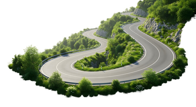 Winding mountain road 3d rendered isolated on white background