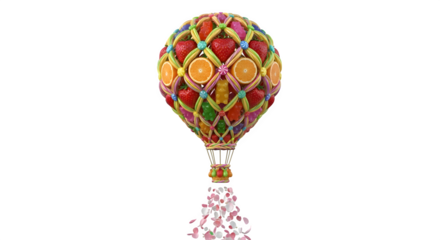 Fruit hot air balloon 3d rendered isolated on white background