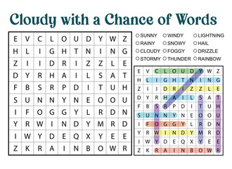 Weather Word Search Puzzle with Answer Key and Circle Options