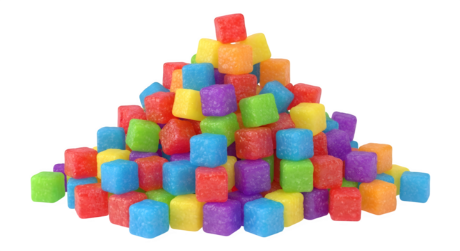 Colorful sugar cubes, 3d rendered isolated on white background