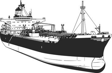 Fototapeta premium Icon of a tanker designed for transporting oil, a tanker with equipment for transporting oil, a black icon.
