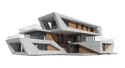 Modern geometric house 3d rendered isolated on white background