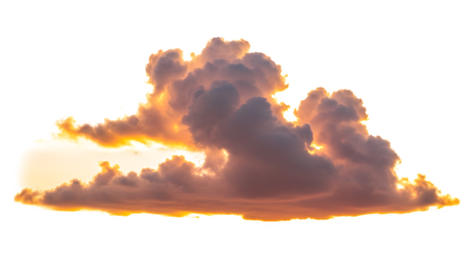 Dramatic sunset cloudscape isolated on white background