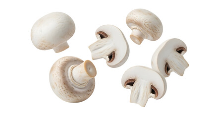White button mushrooms isolated on white background