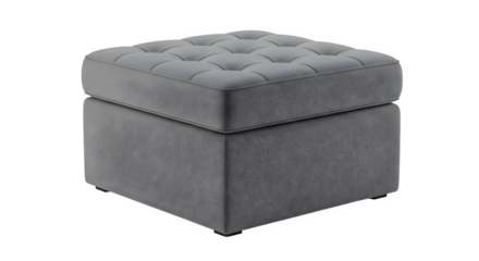 Gray upholstered storage ottoman 3d rendered isolated on white background