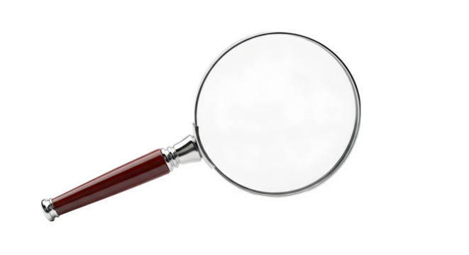 Magnifying glass with red handle 3d rendered isolated on white background