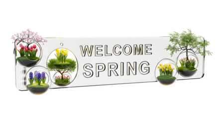 Welcome Spring floral banner 3d rendered isolated on white background