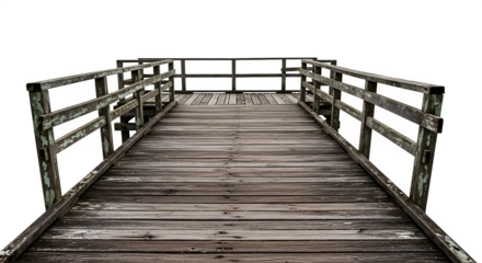 Dilapidated wooden bridge isolated on white background