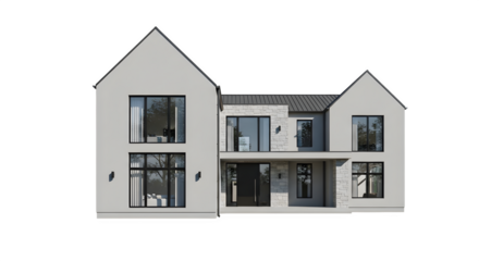 Modern farmhouse exterior 3d rendered isolated on white background