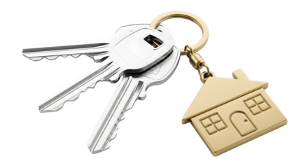 Keys with house-shaped keychain 3d rendered isolated on white background