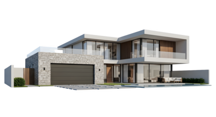 Modern luxury villa, 3d rendered isolated on white background
