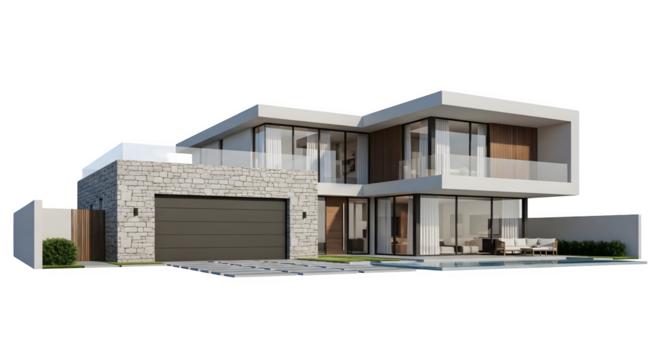 Modern luxury villa, 3d rendered isolated on white background