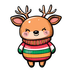 Naklejka premium cute little deer in cozy winter sweater isolated vector illustration