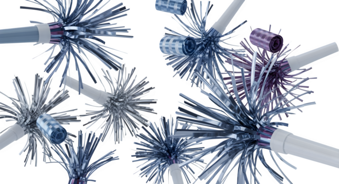 Metallic Spiked Spheres, 3d rendered isolated on white background