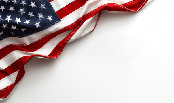 An American flag with stars and stripes on a white background.