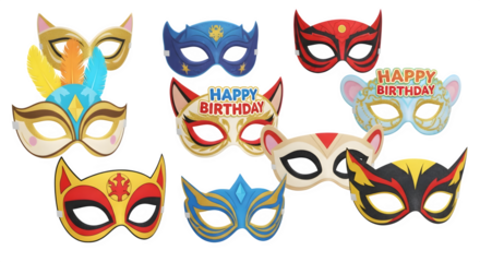 Colorful Animal Party Masks isolated on white background