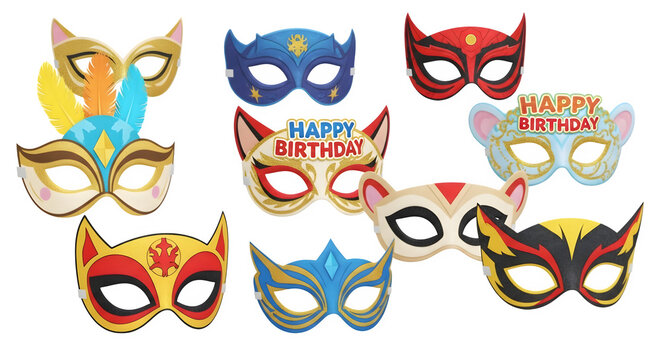 Colorful Animal Party Masks isolated on white background