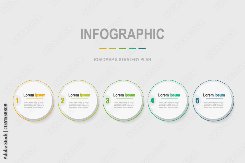 Canvas Prints for business concept with 5 steps infographics, circle shape with multicolor label, design for workf