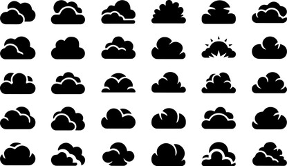 Set of Cloud outline vector illustration, line art
