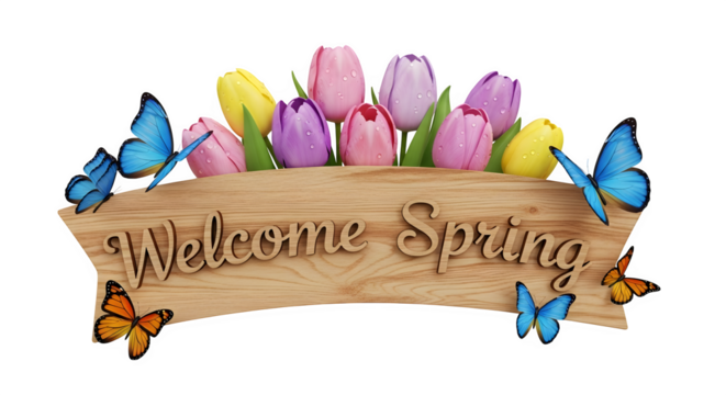 Welcome Spring floral arrangement 3d rendered isolated on white background