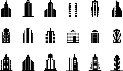 Building icons vector set and illustration, coloring book page