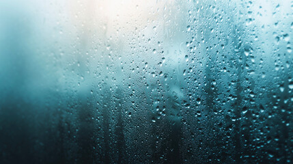 Obraz premium 雨上がりの窓ガラスに残る水滴と淡い光のグラデーション（自然・季節・癒し・背景）