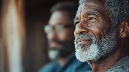 Obraz premium An emotional portrait of a thoughtful older man reflecting on life, showcasing wisdom and warmth in his expression against a softly blurred background.