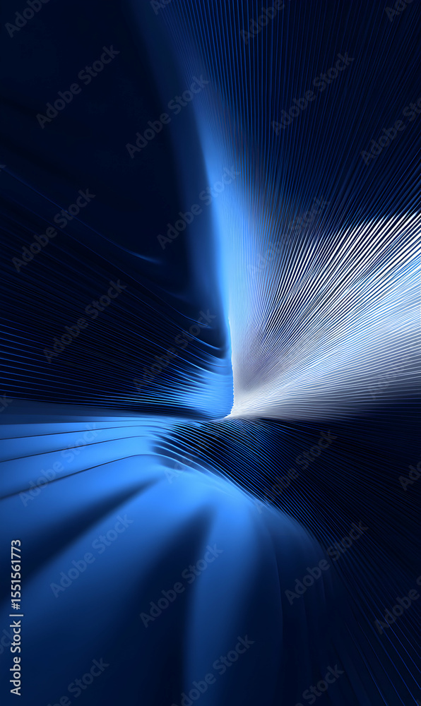 Poster abstract blue and white light lines creating a dynamic and futuristic design with depth and movement