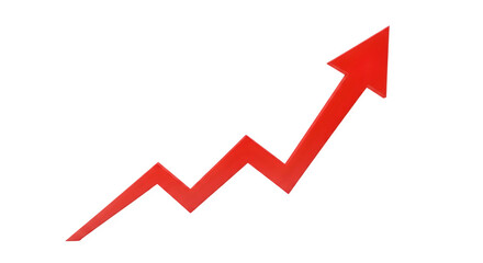 Red upward trending arrow 3d rendered on white background