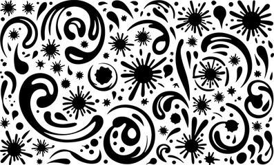 Black ink, floating oil blots vector  illustration set