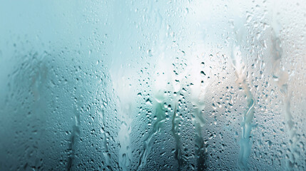 Fototapeta premium 曇りガラスに浮かぶしずくと背景の淡い色合い（背景・自然・感情・テクスチャ）