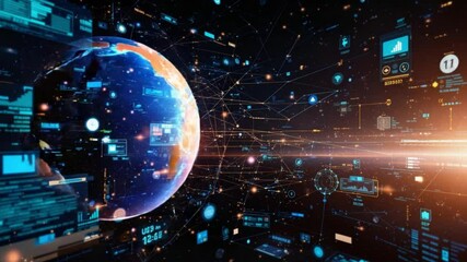 Global Digital Network and Big Data Connectivity Around Earth - Powered by Adobe