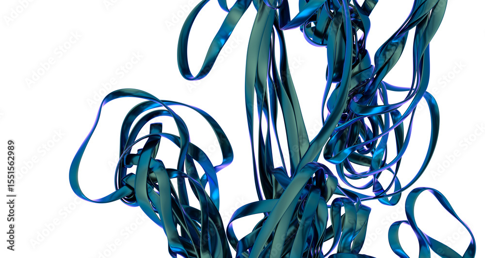 Poster high-resolution image of abstract blue ribbon swirls, perfect for backgrounds or design elements.