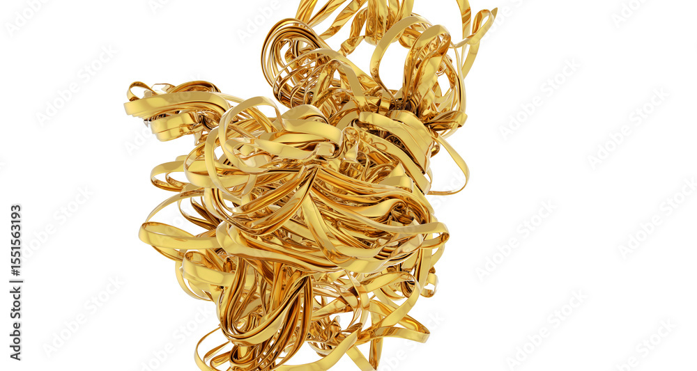 Poster high-resolution image of abstract golden ribbons swirling in a dynamic composition. perfect for luxu