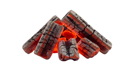 Burning charcoal briquettes 3d rendered on white background