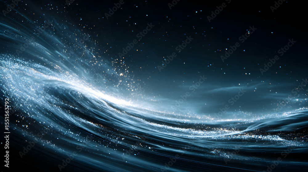 Wall mural an abstract depiction of a cosmic wave with sparkling particles moving through the dark space