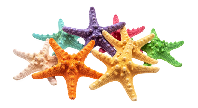 Colorful starfish collection 3d rendered on white background - Powered by Adobe