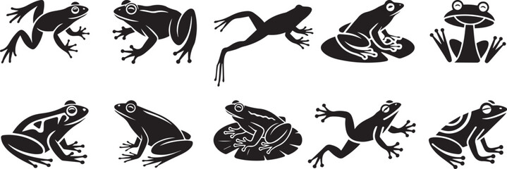 Set of frogs silhouette vector icon collection animal outline illustration