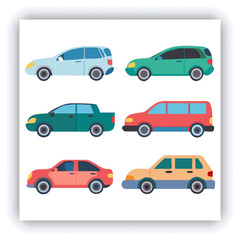 Transporttation vehicles automobile traffic of trasport car van truck black siluete side view pictograms icons set colletions vector flat design white background