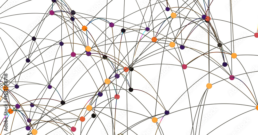Poster Abstract illustration of interconnected nodes and lines, representing network, connection, and data flow.