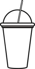 Cold Drink Cup with Dome Lid and Straw outline vector illustration on white background