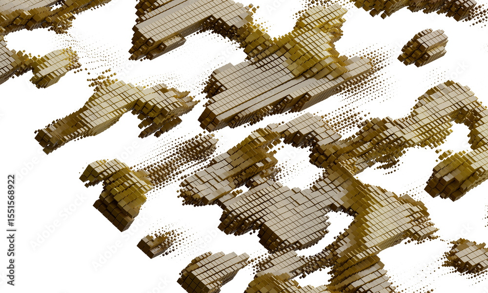 Poster High-resolution image of abstract gold cubes forming a unique texture. Ideal for digital art, backgrounds, and design projects.